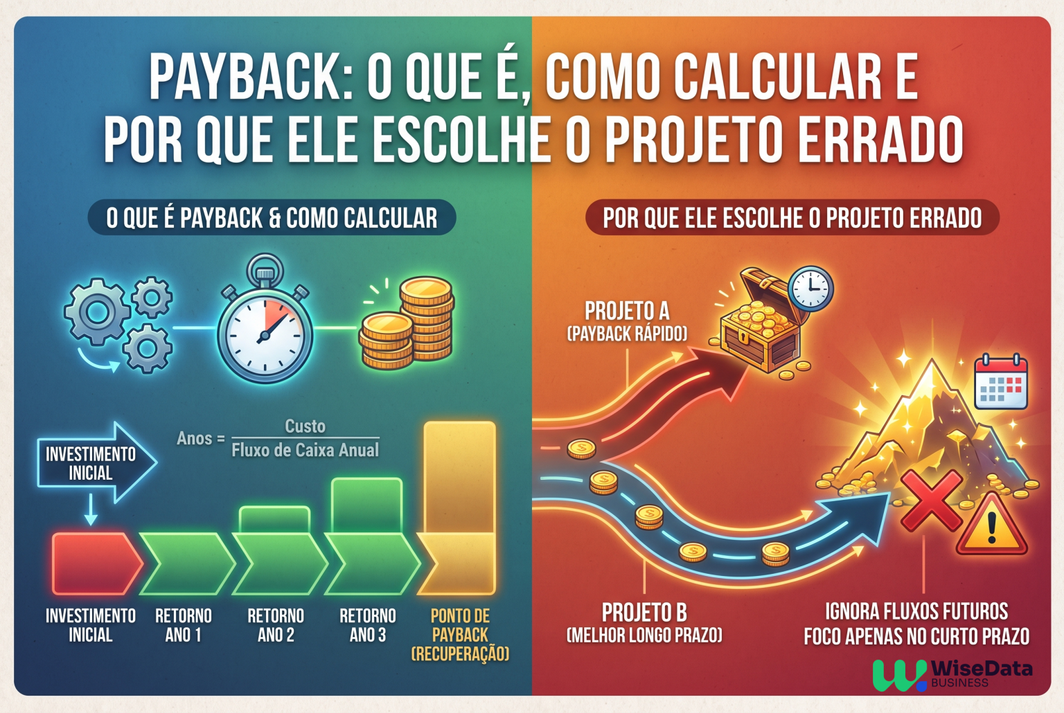 Imagem de capa do artigo Payback: o que é, como calcular e por que ele escolhe o projeto errado